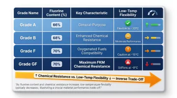 Viton FKM grade comparison chart fluorine content and chemical resistance properties