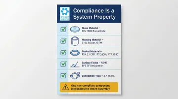 Sight glass assembly compliance checklist covering five components for sanitary certification