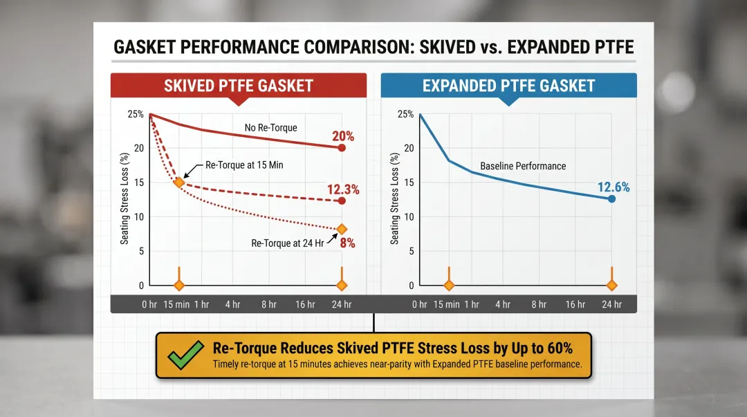 PTFE gasket creep stress loss comparison skived versus expanded PTFE over time