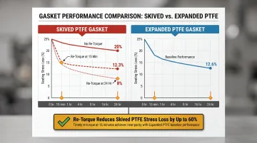 PTFE gasket creep stress loss comparison skived versus expanded PTFE over time