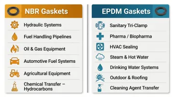 NBR versus EPDM gasket application selection guide by industry infographic