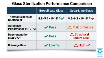 Borosilicate versus soda-lime glass thermal expansion and sterilization compatibility comparison