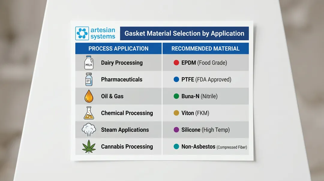 Sanitary gasket material selection guide by application type and process requirement