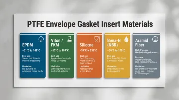 PTFE envelope gasket core insert materials comparison chart with temperature ranges