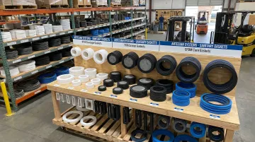 Artesian Systems sanitary gasket inventory including PTFE envelope and FKM screen gaskets
