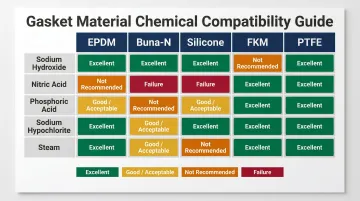 Sanitary gasket chemical compatibility matrix for five common elastomer materials