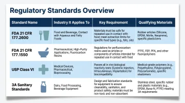 Sanitary gasket compliance standards comparison by industry FDA USP 3A USDA