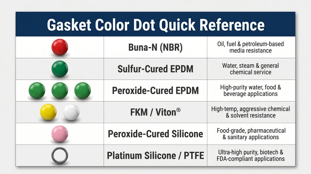 Sanitary gasket color dot identification system chart all six material codes