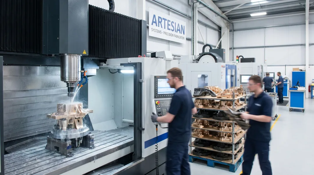 Artesian Systems CNC machining center fabricating precision specialty alloy component