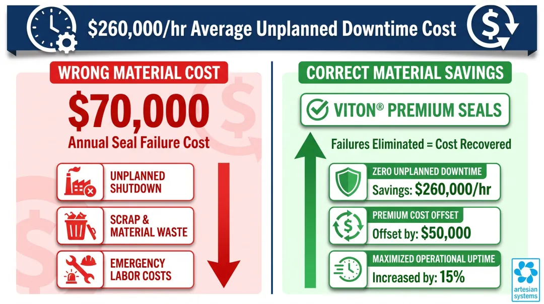 Gasket failure total cost of ownership comparison EPDM versus Viton industrial downtime costs