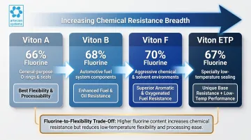 Four Viton FKM grade comparison fluorine content and chemical resistance applications