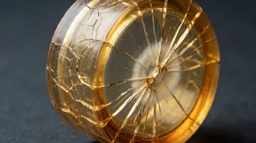 Cracked plastic sight glass body showing stress fracture from over-tightening damage