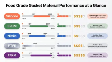 Five food grade gasket materials temperature range chemical resistance cost comparison chart