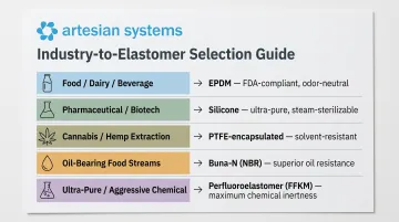 Industry to elastomer material selection mapping across five sanitary processing sectors