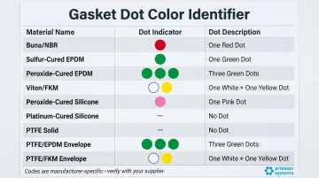 Tri-clamp gasket color dot indicator reference chart all nine elastomer materials