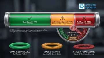 Buna gasket compression set failure thresholds from warning to total failure