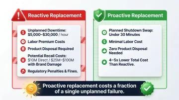 Proactive versus reactive gasket replacement cost comparison infographic food processing