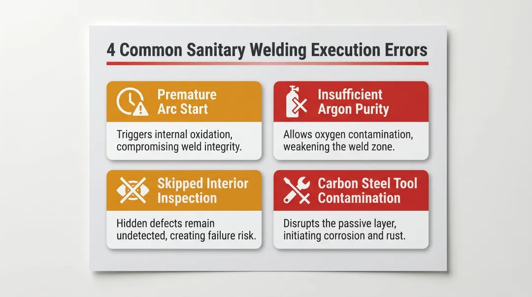 Four most common sanitary welding execution errors and their consequences infographic