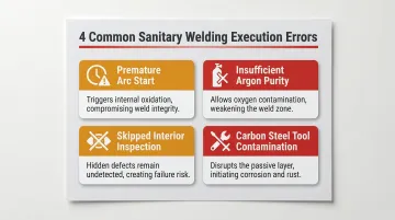 Four most common sanitary welding execution errors and their consequences infographic