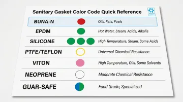 Sanitary gasket color dot identification system for seven elastomer materials