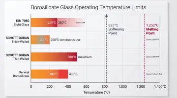 Borosilicate glass temperature operating limits by application standard and specification context