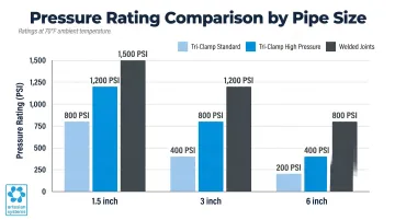 Tri-clamp versus welded fitting pressure ratings comparison by pipe size