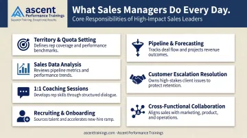 7 core sales manager daily responsibilities process overview infographic