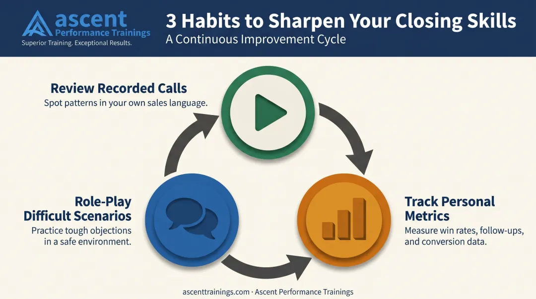 Three habits for sharpening sales closing skills process cycle infographic