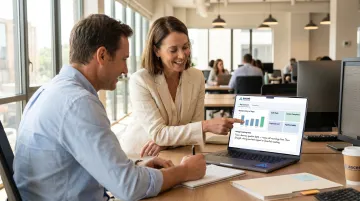 Sales manager reviewing performance dashboard data during one-on-one rep coaching session