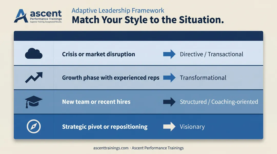Adaptive sales leadership style framework matching context to recommended leadership approach
