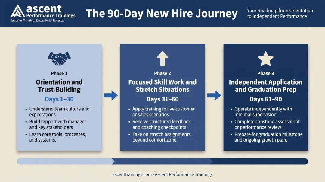 90-day sales mentorship program phased playbook timeline with milestones