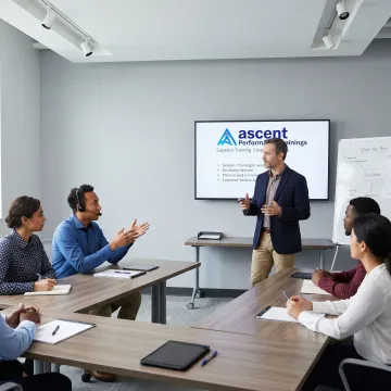 Facilitator leading a customer service training session