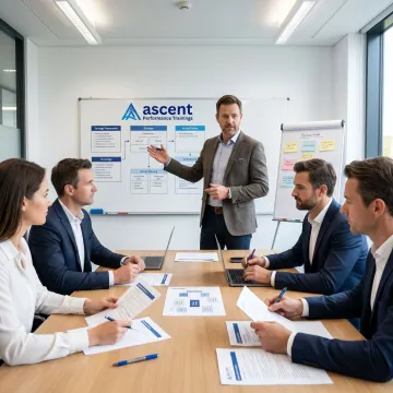Leadership trainer guiding executive development process