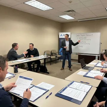 Sales coach guiding a team through a structured training process
