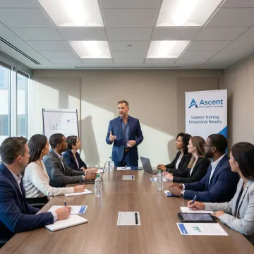 Leadership coach leading a corporate training workshop