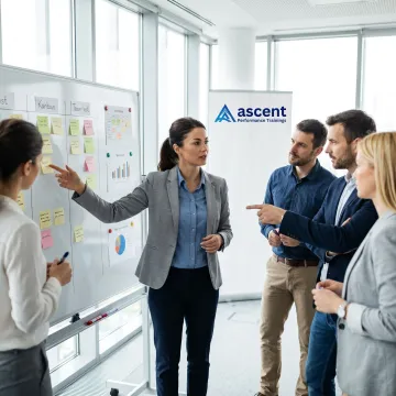 Leadership coach guiding managers through training