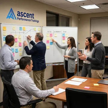 Managers collaborating during agile leadership training