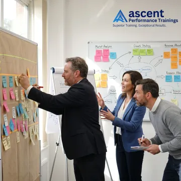 Leadership workshop with professionals brainstorming together