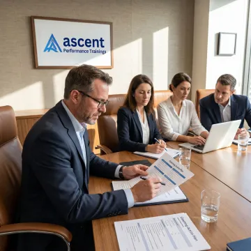 Leadership coach reviewing goals with executives