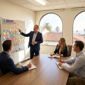 Leadership coaching session with business professionals