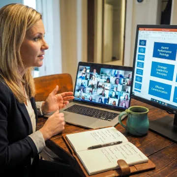 Virtual leadership coach guiding remote managers