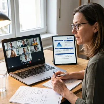 Online leadership coaching process on a laptop