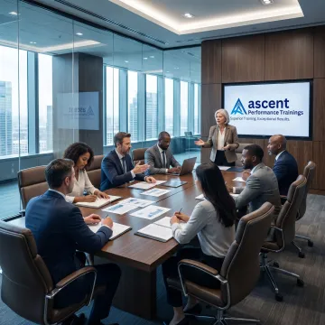 Diverse corporate leaders in a cross-cultural training workshop