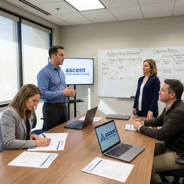 Enterprise sales managers in a leadership training workshop