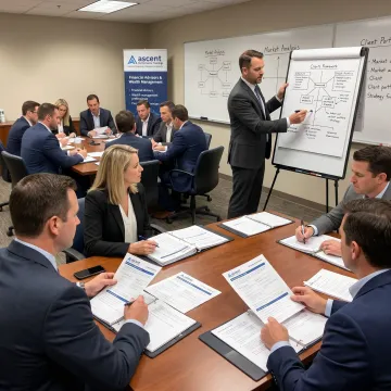 Leadership coach guiding financial advisors through training