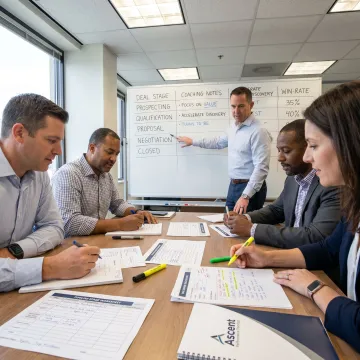 Sales team reviewing pipeline training process