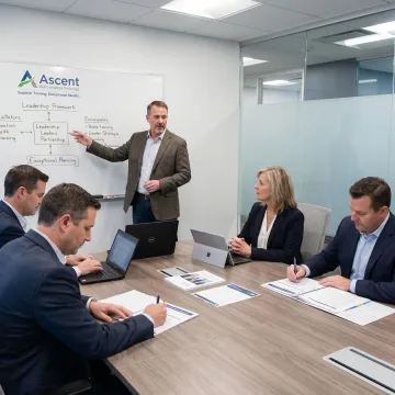 Leadership facilitator guiding executives through a development process