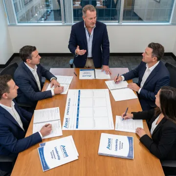 Facilitator coaching business leaders during training