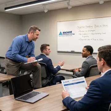 Sales professionals practicing skills during training