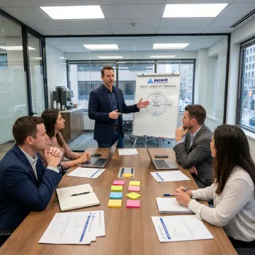 Facilitator guiding new managers through leadership exercises